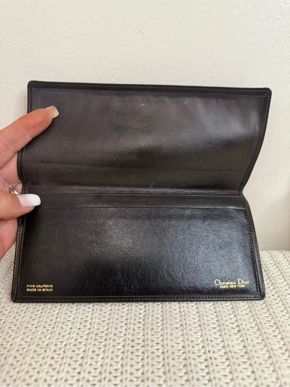 Christian Dior Vintage Classic Chocolate Brown Leather checkbook/ Wallet